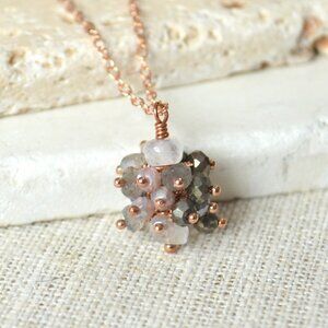 Gemstone Cluster Necklace in Neutrals - Handmade